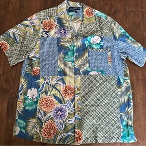 Grant Thomas Mens L‎ Silk Shirt Hawaiian Resort Vacation Wedding Party Tropical